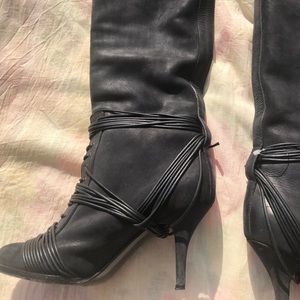 Black Leather Lace-up Knee-high Boots by Givenchy